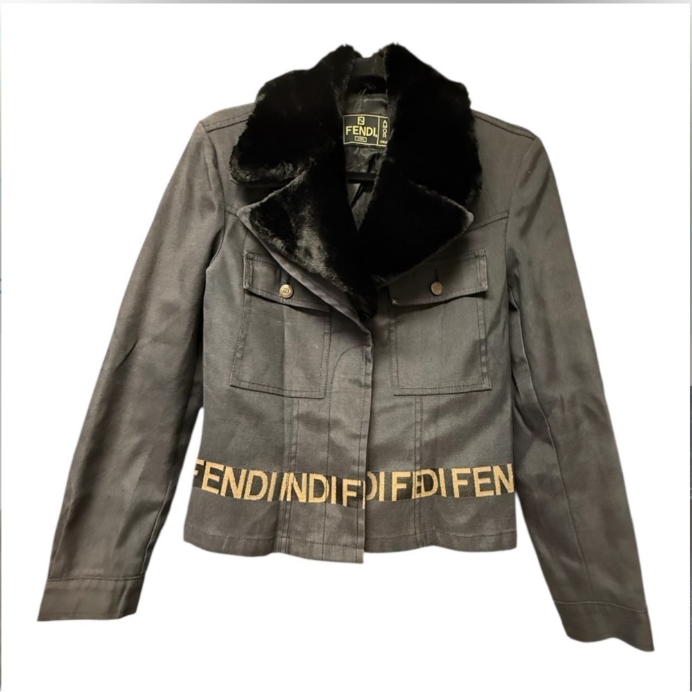 Fendi Gray Jacket with Black and Gold Details